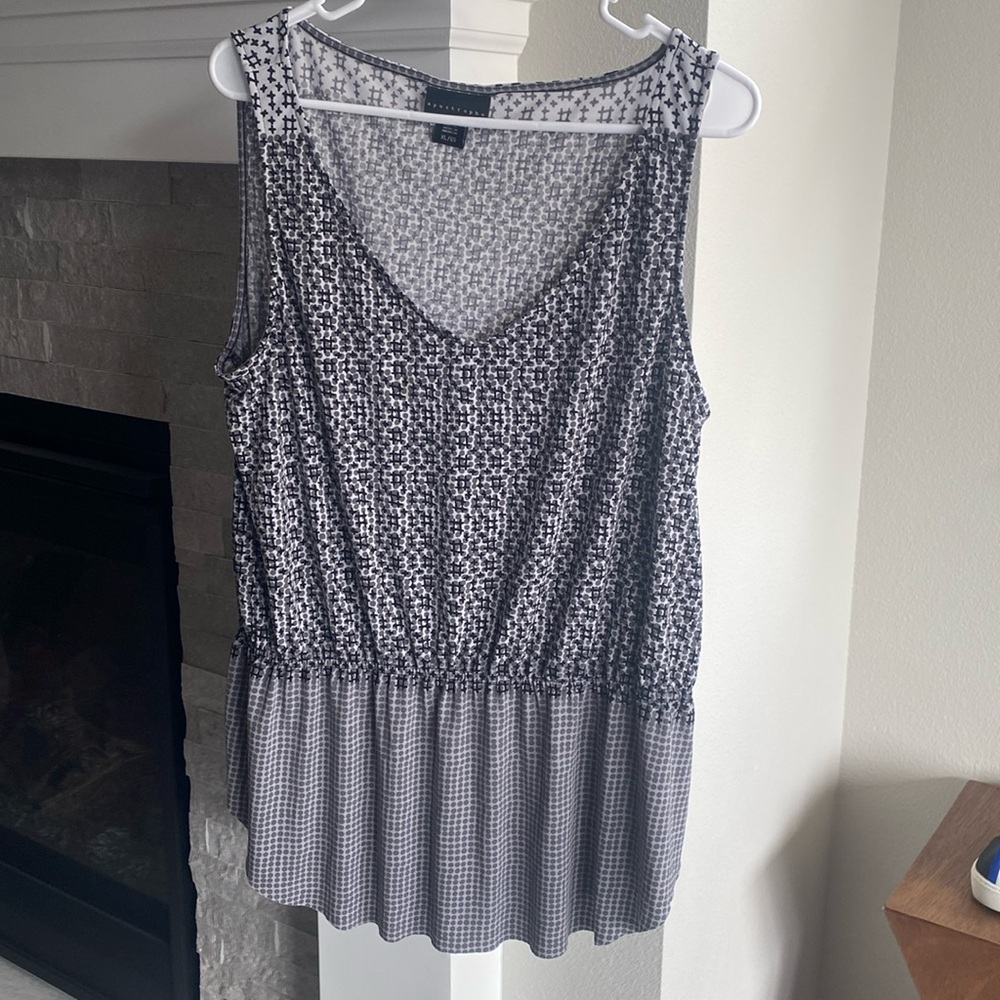Apostrophe Gray & Black Gathered Waist Tank Top Sleeveless Blouse, Women’s XL
